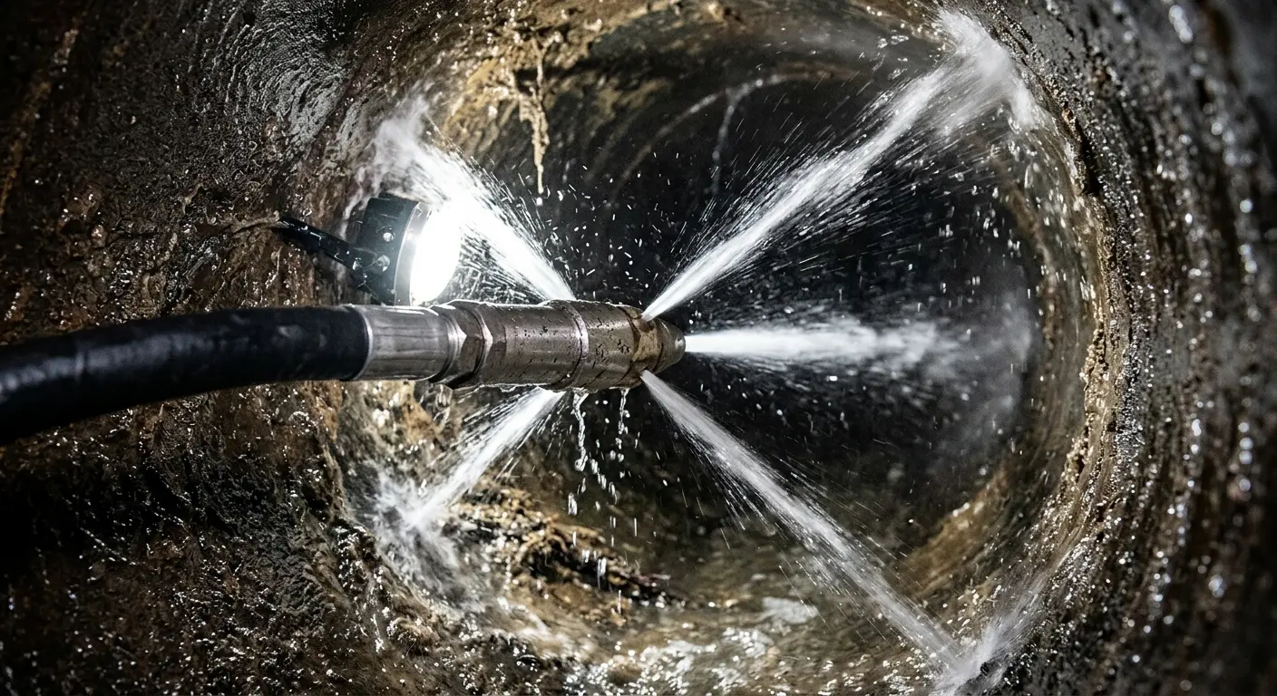 High-pressure hydro jetting nozzle cleaning sewer pipe for Sewer Cleanout in Lindenwold